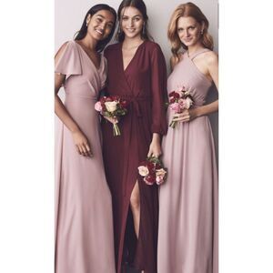 Long Sleeve Chiffon Faux-Wrap Dress DB Studio size‎ 6 Merlot